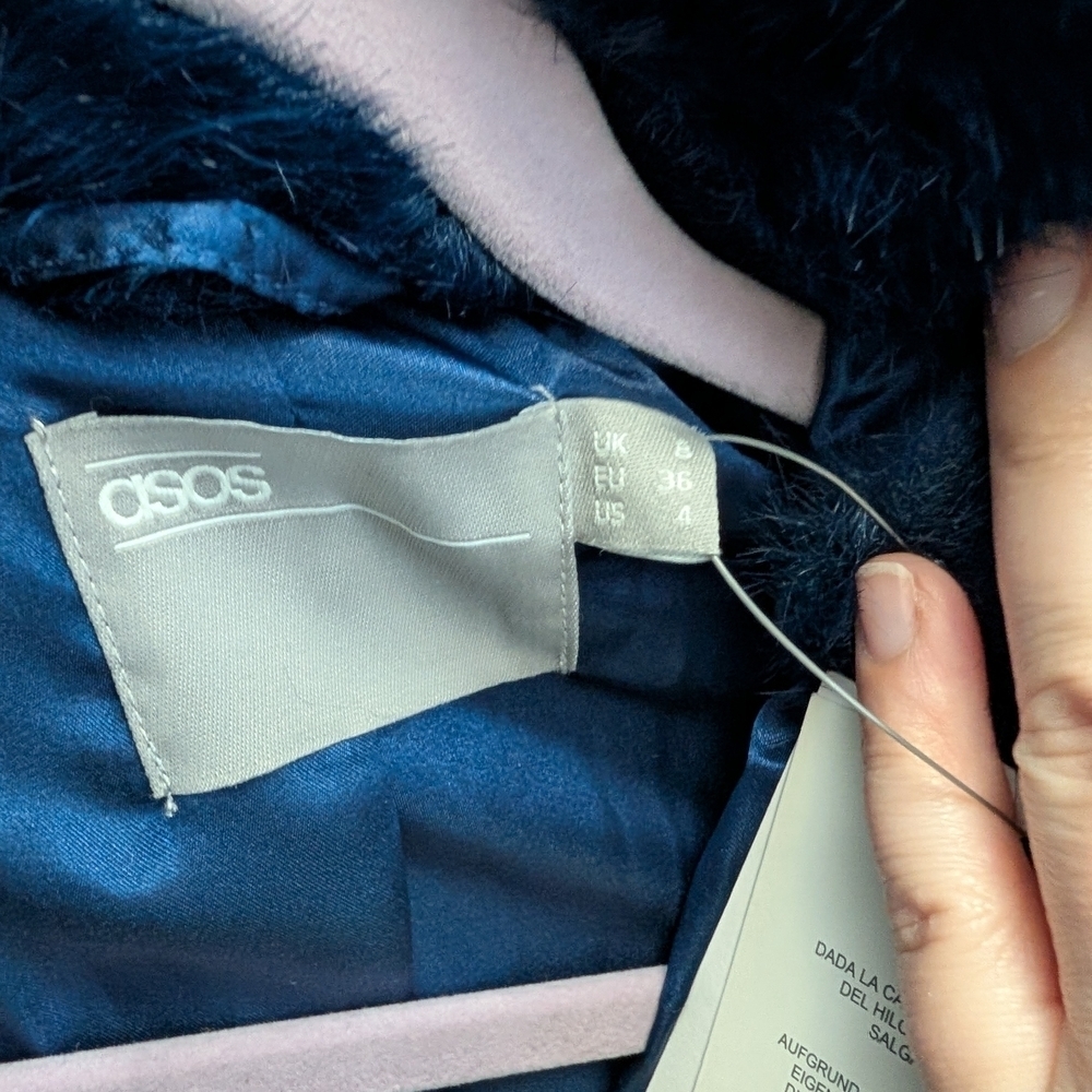 NWT ASOS Blue Faux Fur Coat - Picture 3 of 8